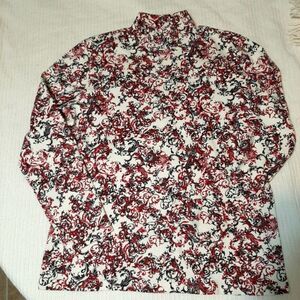 Karen Scott Paisley Red Boho Mock Neck Long Sleeve 100%Cotton Basic Medium